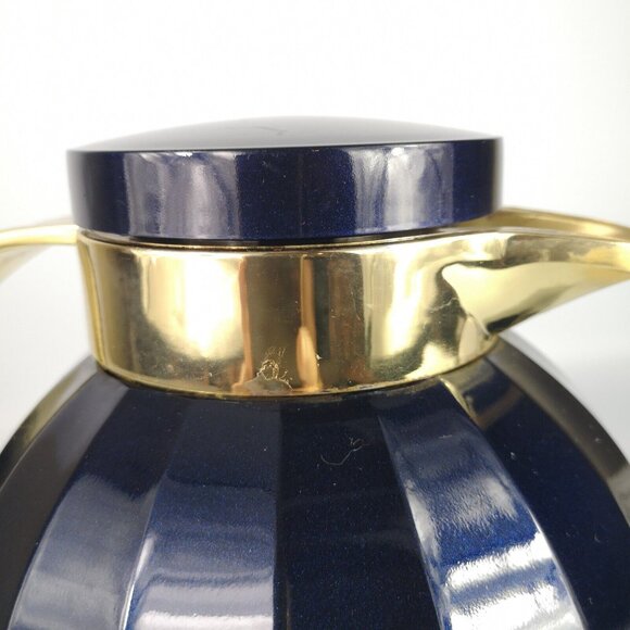 Vintage Insulated Coffee  Carafe Thermal Glass Flask Metallic Blue & Gold Retro - Picture 10 of 16